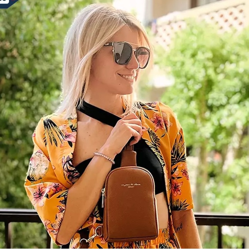 INICAT Brown Small Sling Bag Crossbody Vegan Leather Fanny Pack N245-3